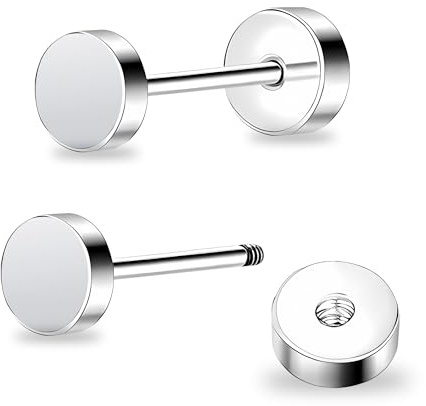 DE Titan Damen flach zurück Ohrstecker Frauen hypoallergene Ohrringe für empfindliche Ohren einfach klassisch 3mm-6mm flach Ohrstecker perfekt für Helix Tragus Knorpel