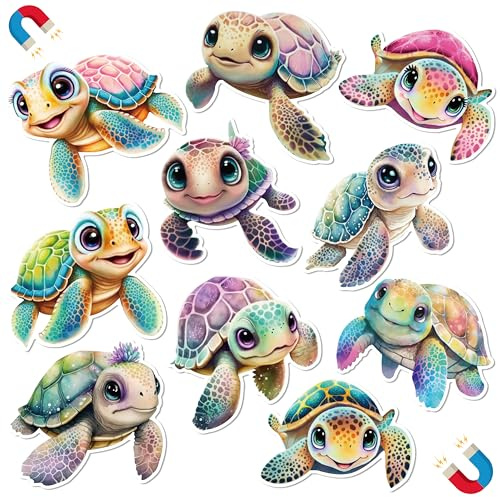 JAPBOR Cruise Door Decorations Magnetic - 10PCS Sea Turtle Cruise Magnet, Ocean Turtles Car Ship Cabin Refrigerator Magnets Decal, Sea Animal Fridge Magnetic Stickers for Home Kitchen Cabinet Decor