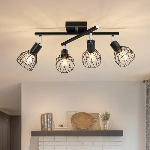 Kimjo LED Deckenleuchte 4 Flammig, Moderne E14 Deckenlampe Wohnzimmer | E14 Deckenstrahler 4 Flammig Schwenkbar, Deckenspots Lampe Decke, Strahler Innen für Schlafzimmer Küche, Ohne Leuchtmittel