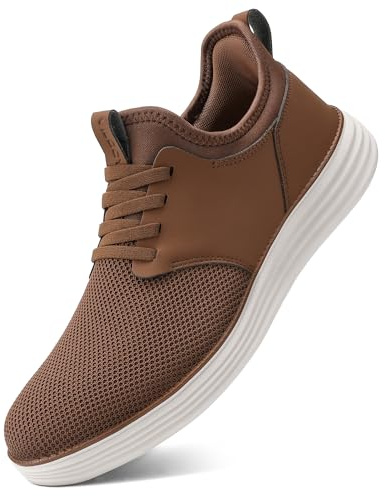 VILOCY Mens Slip On Casual Dress Shoes Hands Free Laceless Fashion Sneakers Comfortable Mesh Tennis Walking Shoes All Brown,EU42