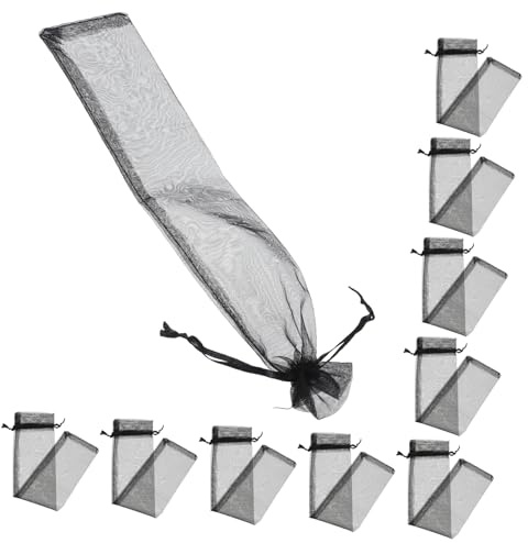 PACKOVE 50stücke Netz-gastgeschenktüten aus Organza mit Kordelzug Schwarze Fächerbeutel Faltbare Geschenktüten für Hochzeiten Fächertasche als Schmuckbeutel