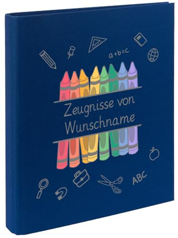 Personalisierte Zeugnismappe Ordner A4 für Zeugnisse – mit Wunschname & Schul-Motiv – Geschenk zur Einschulung, Schulabschluss oder erstem Zeugnis
