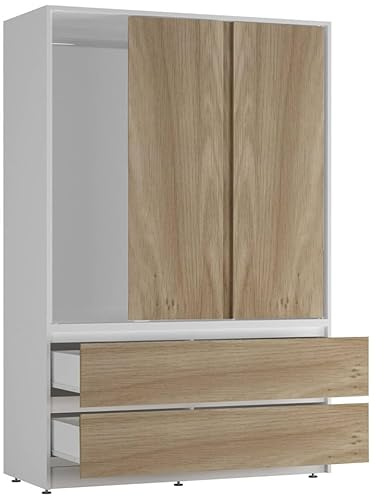 URBNLIVING Sliding Door Wardrobe with 4 Drawers & Hanging Rail, Freestanding Bedroom Closet Organizer, Durable Space-Saving Storage Cupboard, Modern MDF Flat Pack Furniture
