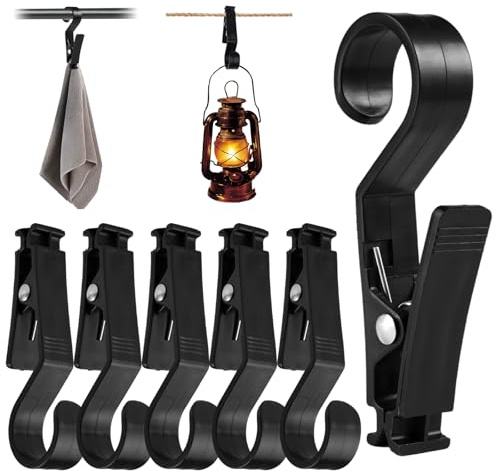 6 Stück Wäscheklammern, Groß Klammern mit Haken, Kunststoff Outdoor Klemmhaken Campinglampe, Schwarz Handtuch Aufhänger Clips für Handtücher, Hüte, Vorhänge, Strandtücher, Kleidung, Badetücher