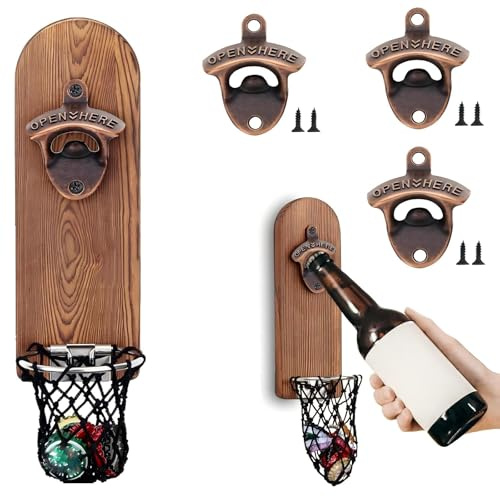 3Pcs Wall Mounted Beer Bottle Opener, Cast Iron Bottle Opener Wall Mounted with Screws for Bar, Kitchen, Outdoor Kitchen & Garden Bar Accessories