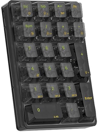 Fangxuee Clavier Mécanique Bluetooth K21 avec Pavé Numérique RGB 21 Touches Transparent Photoshop Comptabilité Pavé Numérique Clavier de Noir