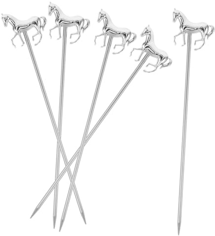 iplusmile 5 Piezas Pinchos de Reutilizables Inoxidable Forma de Caballo Palillos para Frutas y Aperitivos Decoración Elegante para Bebidas y Tapas