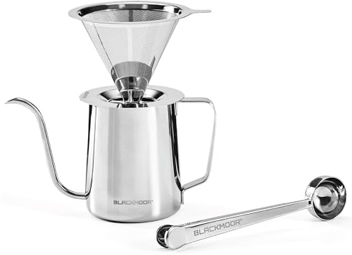 Blackmoor 3 Piece Pour Over Barista Set with 600ml Gooseneck Kettle, Filter & 15ml Coffee Scoop with Bag Clip/Stainless Steel Precision Brewing Tools for Home Coffee Lovers 68479