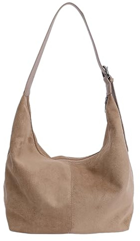 IBALULU Bolso Tote de Ante Sintético, Bolsos de Hombro Hobo para Mujeres Bolso de Mano Holgado con Cremallera, Bolso de Cubo Vintage - Bolso Cruzado Holgado de Otoño para Escuela, Trabajo, Compras