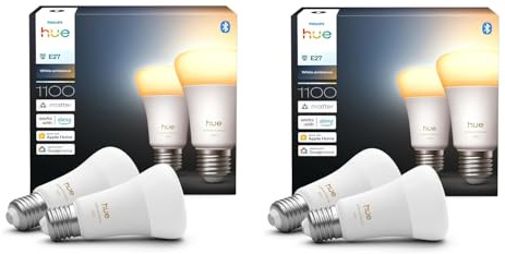 Philips Hue Bundle – 2X Twin Packs White Ambiance 1100 A60 E27 Smart-Lampen (4 Lampen) | Dimmbare LED, warmes bis kühles Licht, App- und Sprachsteuerung, funktioniert mit Alexa, Google Home und Apple