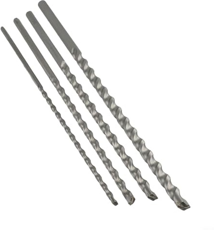Gdfnmogo 4pcs Long Masonry Concrete Drill Bits Set, 300-350mm Alloy Steel with Carbide Tip, Triangle Shank 6/8/10/12mm for Impact Drills on Limestone, Natural