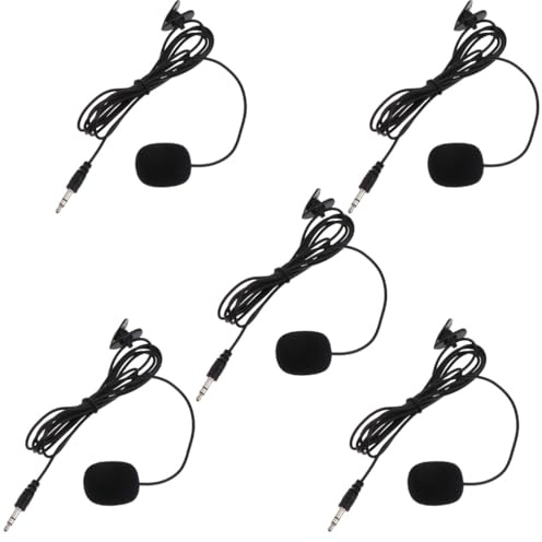 TOYZFRIENDY 5pcs Black Wireless Clip-on Microphones with Adjustable Volume and Sturdy Clip, Pvc Material Lavalier Microphones for Desktop Computer and Laptop Video Chat and Recording
