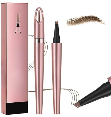Lapiz Cejas con Punta de 4 Tenedores, Waterproof Lapiz de Ojos, 3D Microblading Preciso para Cejas Naturales, Profesional Eyebrow Pencil (02# Marrón)