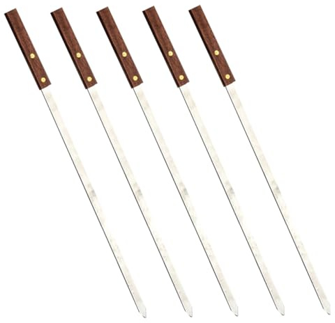 Brochettes Barbecue Plates en Acier Inoxydable Manche Bois 5 Pièces | Format Plat Unique, Réutilisable, Antirouille, Usage Quotidien, Repas en Famille, Finition Marron, Design Original