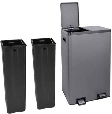 SVITA TMH2X30 Mülleimer 60L Mülltrennsystem 2 Fächer 2x15L Softclose-Deckel Pedal versteckbar Kunststoff Inneneimer | Pulverbeschichteter Stahl Grau
