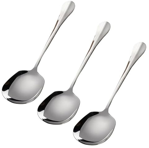 NiuLumea Grande cucchiaio da portata in acciaio inox per riso, insalata, pasta, utensile ergonomico in metallo, 205 x 6 cm, lavabile in lavastoviglie, argento (confezione da 3)