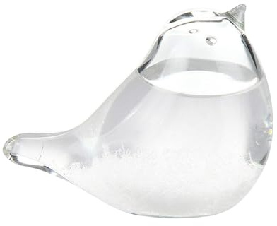 Verre Tempête Prédicteur Météo - Forme Oiseau avec Socle en Bois, Station Météo Décorative de Bureau | Baromètre Scientifique pour la Maison et le Bureau | Idée Cadeau Insolite pour Noël, pour Lui, po