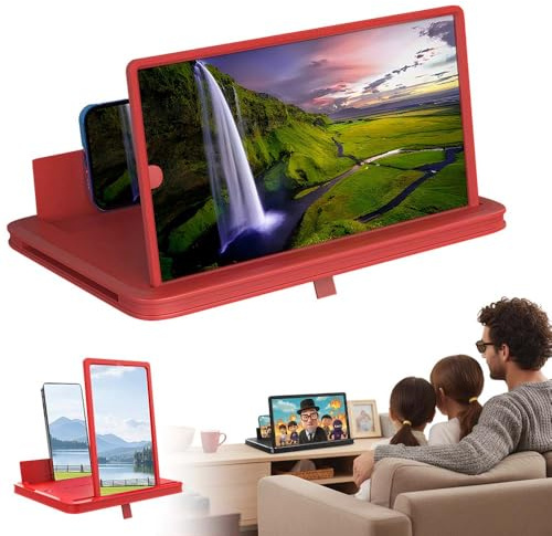 Portable 3D HD Phone Screen Magnifier, 2026 New Thin Foldable Screen Amplifier for Mobile Phone for Videos, Gaming, Screen Magnifier for Smartphone with Folding Stand Holder (Red, 14 Inches)
