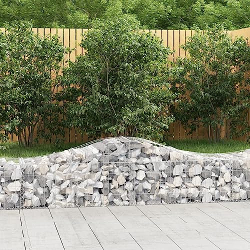 SKTQYQO Cesti Gabbioni ad Arco in Ferro Zincato 14 Pezzi 200x50x40/60 cm per Barriere da Giardino Decorative e Fonoassorbenti con Ganci Rinforzati, Struttura Stabile per Contenimento
