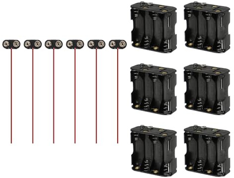QUARKZMAN 6 Piezas 6 Piezas Portapilas De 8 X AA con Cables Negro Y Rojo | Portapilas De 8 X 1.5V AA, Conector Tipo T De Plástico, Caja De Pilas De Plástico, Para 9V
