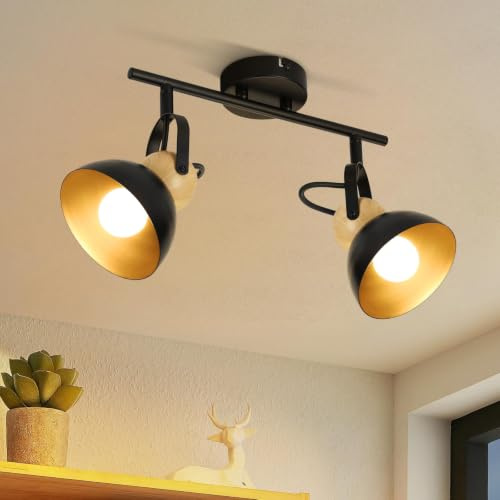 ZMH Deckenstrahler 2 Flammig Vintage E27 Spotleuchte Schwarz Flurlampe | Wandstrahler Metall Industrial Deckenspots Innen Strahler Deckenleuchte Küche Eingang Wohnzimmer Schlafzimmer