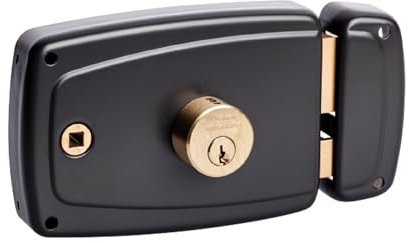 Vachette Serrure en applique horizontale à fouillot Droite, Série PS, pour Porte d'Entrée - 674BQ60/SC D - Sûreté à cylindre 5 goupilles, Axe à 60 mm, Utilisation avec poignée carré 6mm, 3 Clés, Gris