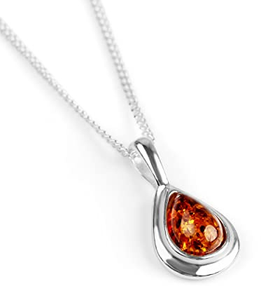 HENRYKA Collier d’Ambre Baltique en Argent Sterling 925 et Cognac, Pendentif Pierre de Naissance, Bijoux de la Saint-Valentin, Cadeau de Demoiselle d’Honneur, Collier Orange, Collier Minimal