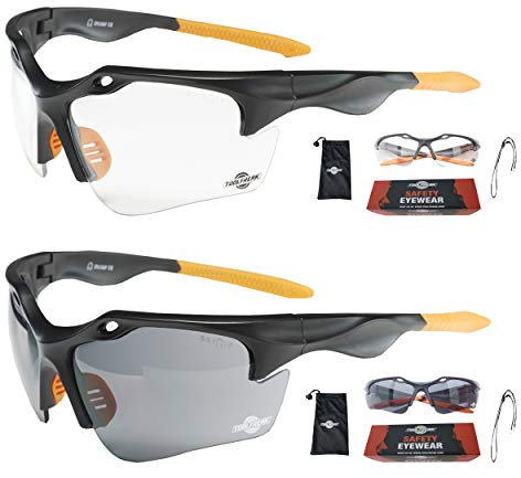ToolFreak Finisher Work & Sport Safety Glasses Bundle Offer, Clear and Smoke Lens, Wraparound Lenses with UV & Impact Protection,Rated to EN166F and EN170 Neckcord and Carry Pouch
