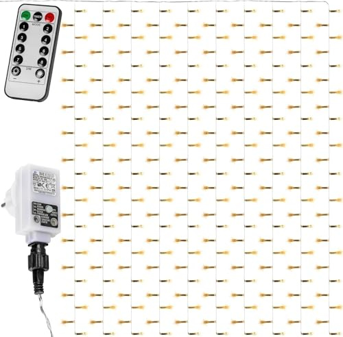 VOLTRONIC® LED Lichtervorhang Lichterkette für innen und außen, 3x3m 300LED / 3x6m 600LED / 6x3m 600LED, warmweiß/kaltweiß/bunt/warmweiß+kaltweiß, GS geprüft, IP44, 8 Modi/Fernbedienung/Timer