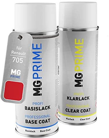 MG PRIME Billack Spray can set för Renault 705 Rouge/Red Base coat klarlack spray can 400ml
