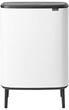 Brabantia Bo Touch Bin Hi - 2 x 30L Inner Buckets (White) Large Waste/Recycling Kitchen Bin - Soft-touch