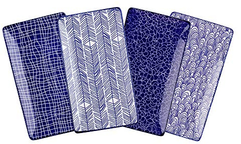 vancasso Takaki 4-Piece Rectanglar Plate Porcelain Serving Platters, Sushi Plate Appetizer Plate, Rectangular Serving Plates/Small Trays/Dinner Plates, 5.8 x 10.5 inch (14.7 x 26.8 cm)