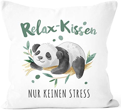 SpecialMe® Kissenbezug Spruch Relaxkissen nur kein Stress Panda-Bär Dekokissen Geschenk Kein Stress weiß 40cm x 40cm