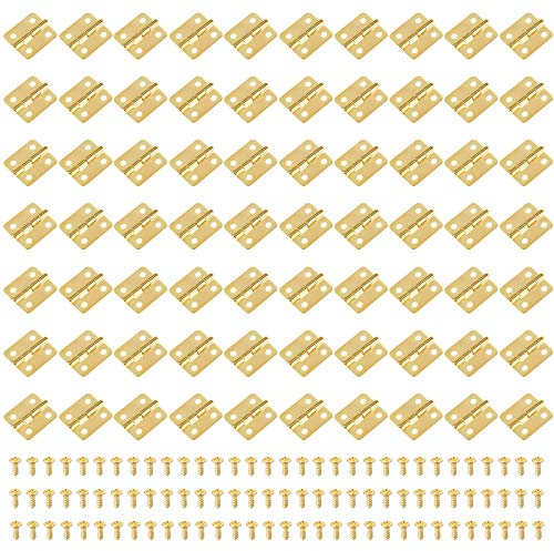 Iyowei 70 Pezzi Mini Cerniere Pieghevole in Metallo con 280 Viti, 270°Hardware per Cerniera del Cassetto Porte Armadio Connettori di Testa a Cerniera con Angolo Tondo - Oro