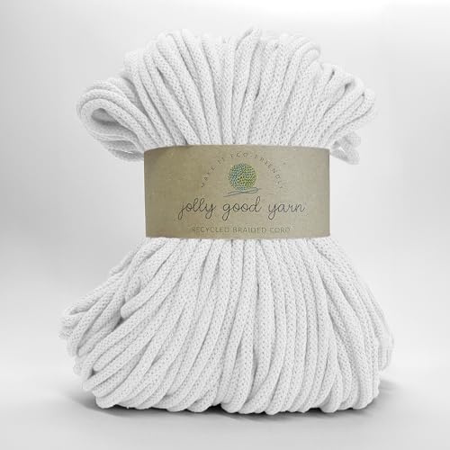 5mm Braided Macrame Cord Rope by Jolly Good Yarn, Soft Recycled Cotton, 100m (500g), Wall & Plant Hangers, Textile Jewellery, Decorations (Sandford White)