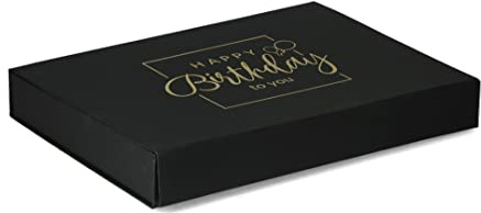 Premium Geschenkbox Geburtstag, Geschenkkarton, Magnetbox, Magnetfaltbox, Geschenkverpackung für Geburtstag mit Schriftzug, 31x22x4cm, Schwarz matt mit Gold