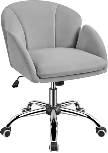 Yaheetech Velvet Desk Chair Cute Makeup Vanity Chair Light Gray | Swivel Rolling Armchair, Height Adjustable, for Home Office, Study, Bedroom, Living Room