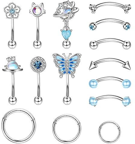 Kakonia 16g Chirurgenstahl Rook Piercing Schmuck Schmetterling Baumeln Cubic Zirkonia Augenbraue Ringe Gebogene Barbells Bauch Lippen Ring Rook Daith Ohrring Knorpel Helix Tragus Ohrringe