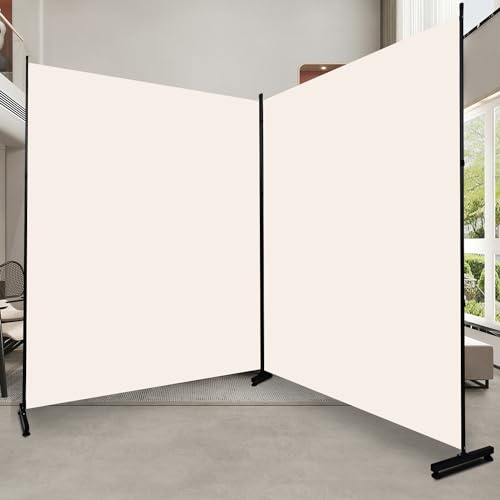 Room Divider Folding Privacy Screens with Wheels, 6FT Tall Divider for Room Separation, Movable Room Partitons and Dividers, Indoor Room Dividers Panel with Fabric (Beige, 2 Panel-142‘’-Round Pad)