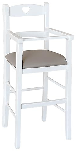 Seggiolone Pappa in legno bianco con seduta ecopelle grigio/tortora
