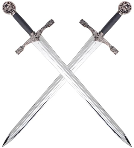 Pack 2 Epees Plastique Epees Arthur Excalibur en Polypropylene Argent Epee Entrainement Combat