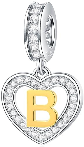 18K Vergoldet Buchstabe Charms Initials A bis Z Halskette Anhänger, 925 Sterling Silber CZ Herz Dangle Alphabet Perlen passen europäische DIY Armband, Geschenke für Valentinstag/Weihnachten/Familie