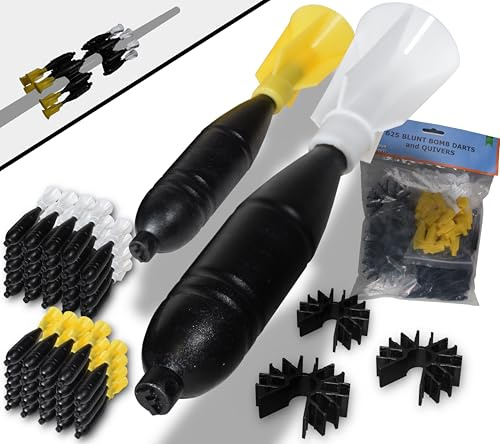 FSFF Stun Dart and Quivers .625 Bore Blowgun Big 103 Pack-50 Blunt Darts 50 Arrow Cones 3 quivers Whisper Dart fletched Accurate High Visibility White and Yellow Cones FSFF Stun Darts