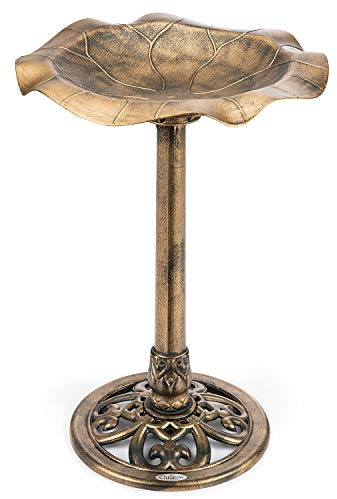 CHRISTOW Resin Bird Bath, Lily Leaf Design, Bronze | Decorative Lily Leaf Bowl, Rustic Metal-Effect Finish, Weather-Resistant Resin, Ground Pegs Included, Garden Bird Bath