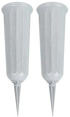 Bayli 2er Set Grabvase aus Kunststoff mit Erdspieß | Friedhofsvase in Grau | Grabsteckvase | frostsicher Steckvase für Grab | wetterfeste Blumenvase für Friedhof | witterungsbeständiger Grabschmuck