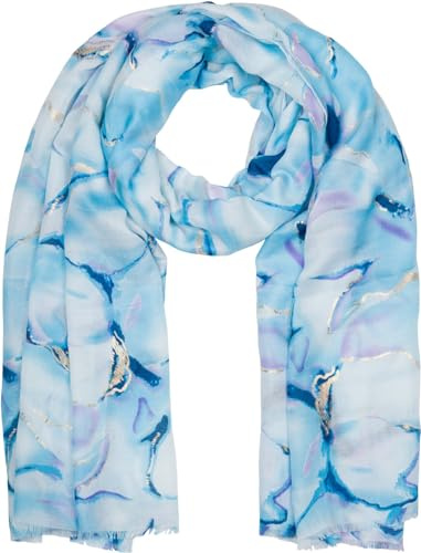 styleBREAKER Damen Schal Aquarell Marmor Metallic, Hellblau