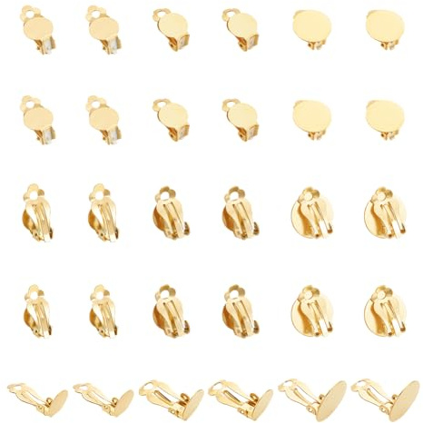 UNICRAFTALE 30 Stück 3 Stile 18 Karat Vergoldete Ohrclips Flache Runde Ohrringfassungen Edelstahl Goldenes Tablett Nicht Durchbohrte Ohrringkomponenten Mit Schlaufen Zur Herstellung von Ohrringschmuck
