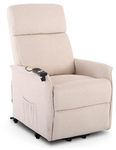 Raburg Fernsehsessel mit Aufstehhilfe, Relaxsessel mit Liegefunktion, elektrisch mit Fernbedienung, 1 Motor, Komfortschaum-Polsterung, bis 120 kg, Webstoff, Ida, Beige