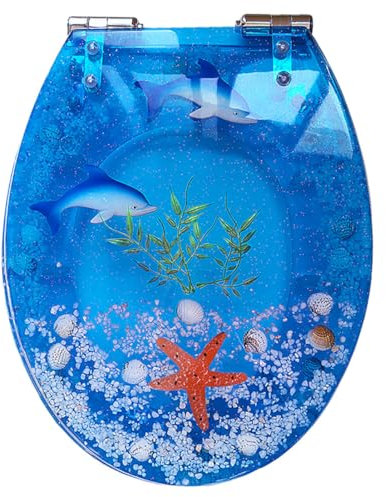 Dazzluxe WC-Sitz Der 3D Ocean-Serie, Stummer Toilettendeckel Mit Absenkautomatik Und Scharnieren Aus Edelstahl, Langlebige Toilettensitze Aus Kunstharz, Schnellverschluss Für Einfache Reinigung,D