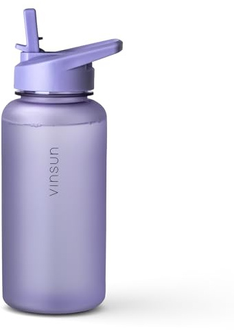 VINSUN Trinkflasche 1L mit Strohhalm Deckel - Tritan, BPA frei, auslaufsicher - leichte Wasser Flasche für Fitness, Gym, Reisen, Schule, Sport - Sporttrinkflasche lila